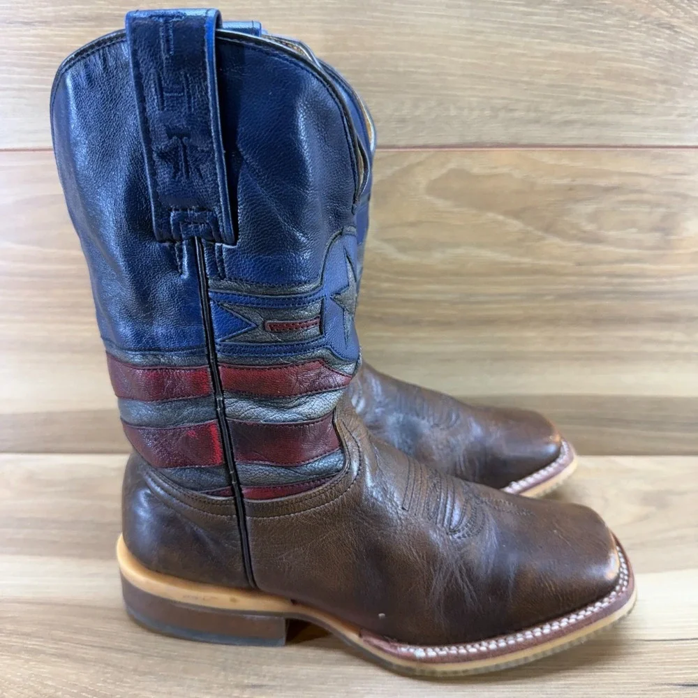 TIN HAUL Justice America Patriotic Boys Size 2 Square Toe Western Boot Rodeo